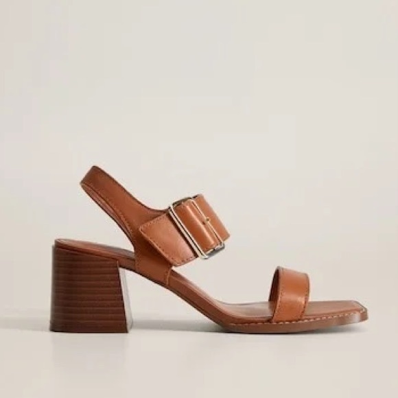 NWT Mango Yong Brown Leather Heeled Sandals - Picture 1 of 10